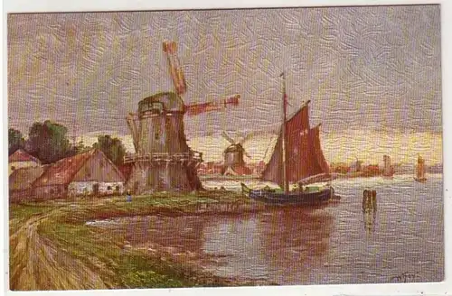 41461 Künstler Ak Windmühle am Hafen um 1920