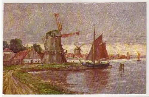 41460 Künstler Ak Windmühle am Hafen um 1920