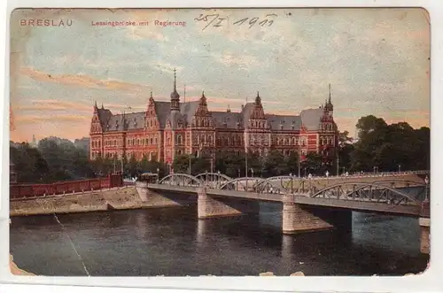 41447 Ak Breslau Lessingbrücke mit Regierung 1911