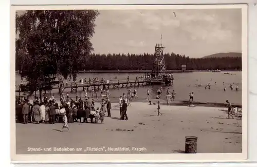 41341 Ak Neustädtel Erzg. Strandbad "Filzteich" um 1930