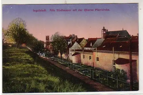 41315 Ak Ingolstadt Stadtmauer und Pfarrkirche um 1910