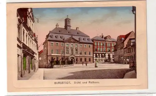 41273 Ak Burgstädt Brühl und Rathaus um 1920