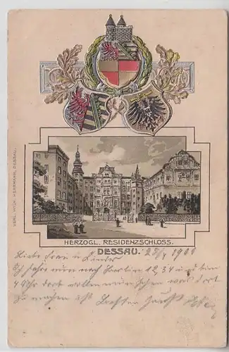 41071 Wappen Präge Ak Dessau herzogliches Residenzschloß 1901