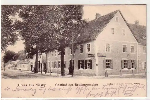41030Ak Gruß aus Niesky Gasthof der Brüdergemeinde 1908