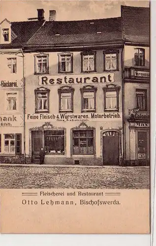 41013 Ak Bischofswerda Fleischerei & Restaurant um 1920