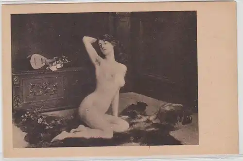 40951 Erotik Ak Femme Act, Fenner Behmer: "Sur la peau de l'ours" vers 1930