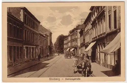 40929 Ak Stolberg Steinwegstraße mit Fuhrwerk um 1920