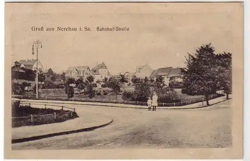 40850 Ak Gruß aus Nerchau in Sa. Bahnhostrasse 1918