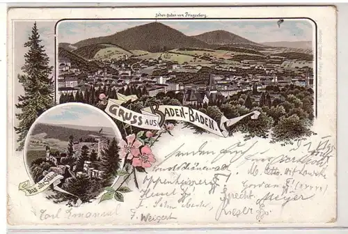 40839 Ak Lithographie Gruß aus Baden Baden 1898