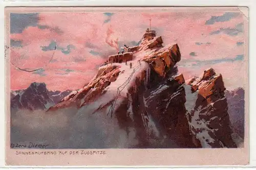 40837 Ak Sonnenaufgang auf der Zugspitze 1913