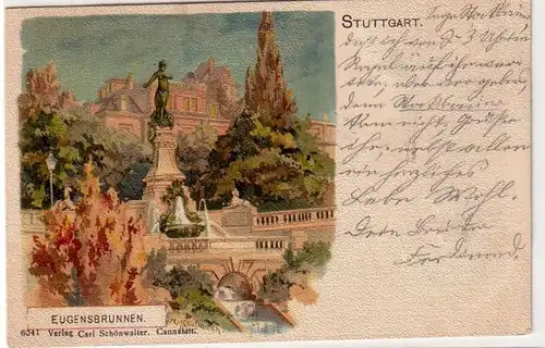 40718 Ak Lithographie Stuttgart Eugensbrunnen 1899