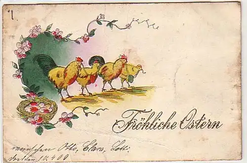 40388 Oster Präge Ak 4 Hähne und Hühner und Eier 1909