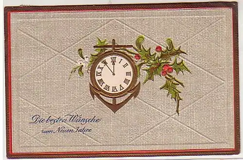40387 Neujahrs Präge Ak Uhr und Anker 1908