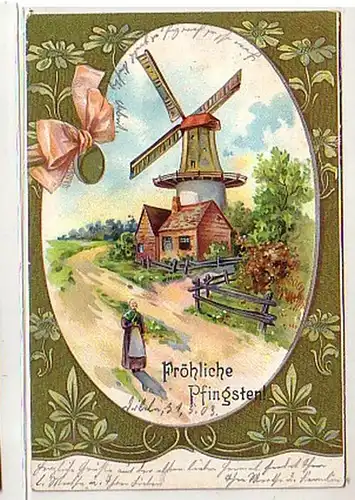 40352 Pentecôte Ak Idyll avec moulin à vent 1903