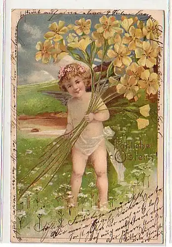 40337 Pâques Ak Ange avec bouquet de fleurs 1904
