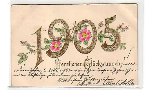 40335 Neujahrs Präge Ak Blumen und Jahreszahl 1905