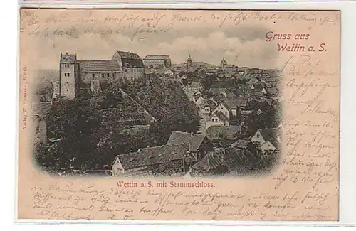 40313 Ak Gruß aus Wettin a.S. mit Stammschloss 1899