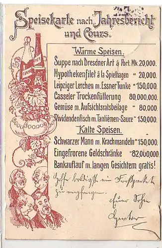 40147 Humor Ak Speisekarte nach Jahresbericht 1901