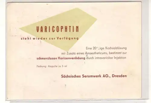 40092 Reklame Ak Varicophtin Serumwerk AG Dresden 1961