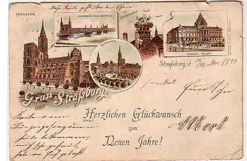 40024 Ak Lithographie Salutation de Strasbourg 1895