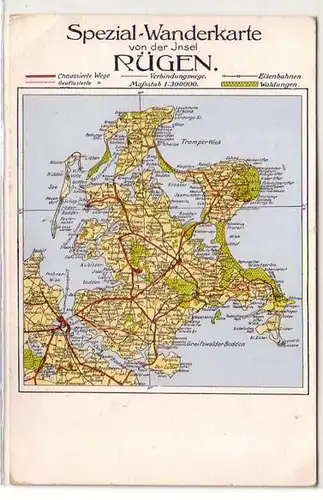39883 Ak Spécial carte de randonnée Ile de Rügen vers 1920