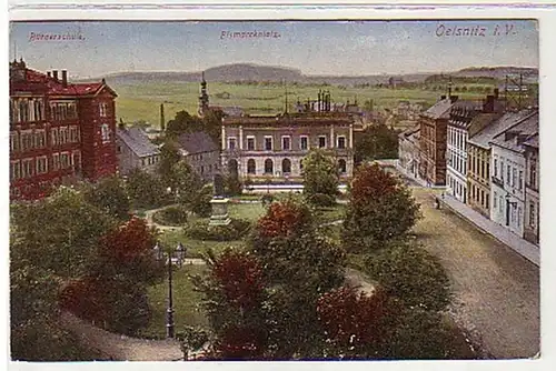 39669 Ak Oelsnitz Bismarckplatz und Bürgerschule 1929