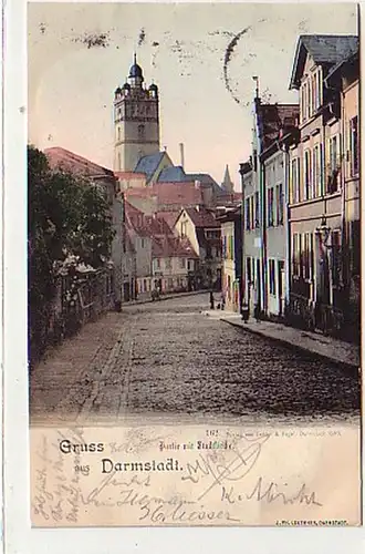 39667 Ak Gruß aus Darmstadt Partie mit Stadtkirche 1899