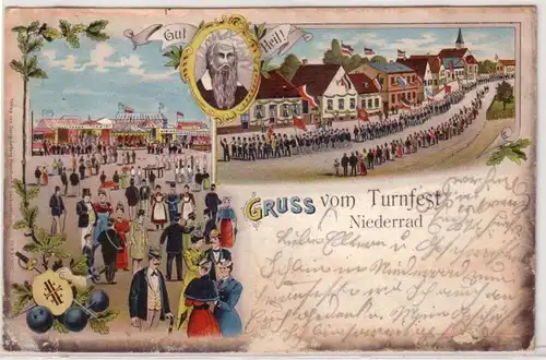 39611 Ak Lithographie Gruß vom Turnfest Niederrad 1903
