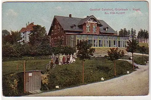 39502 Ak Grünbach im Vogtland Gasthof Bahnhof um 1910