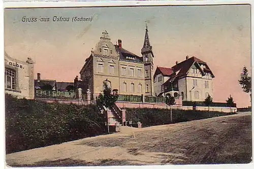 39448 Ak Gruß aus Ostrau (Sachsen) Ortsansicht 1913