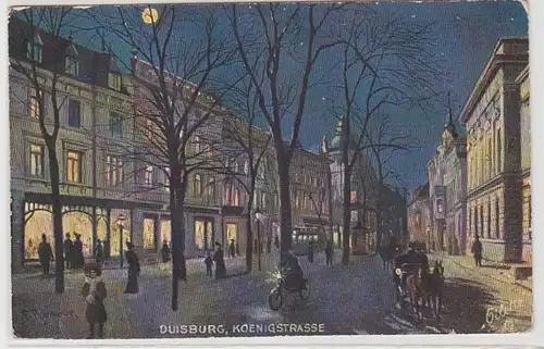 39344 Künstler Ak Duisburg Königstrasse bei Nacht um 1910