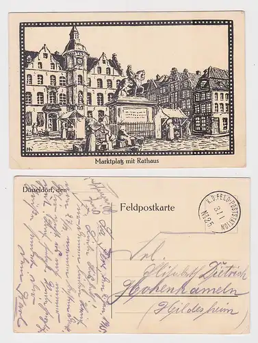 39276 FeldpostAk Düsseldorf Marktplatz mit Rathaus 1915