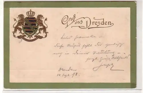 39273 Wappen Präge Ak Gruss aus Dresden 1898