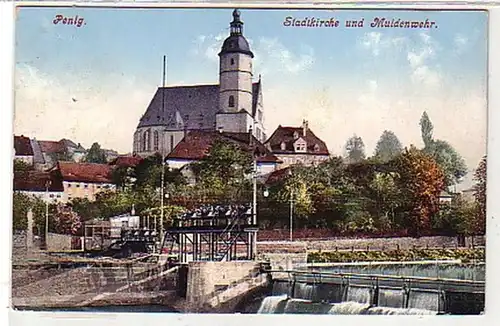 39202 Ak Penig Stadtkirche und Muldenwehr 1913