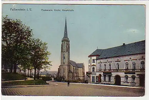 38856 Ak Falkenstein Promenade Kirche Hauptstraße 1911
