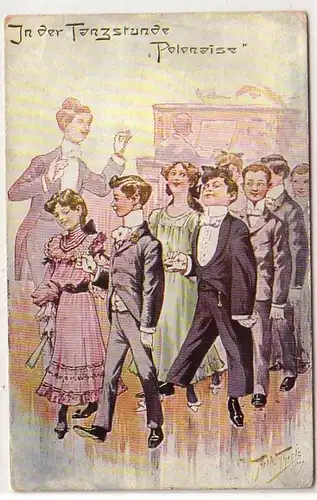 38815 Humor Ak Arthur Thiele in der Tanzstunde "Polonaise" 1912