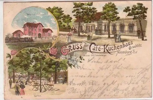38745 Ak Gruß aus Café Kuchenhaus Grochlitz Naumburg
