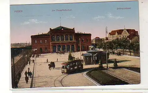 38721 Ak Posen Hauptbahnhof und Bahnpostamt 1915