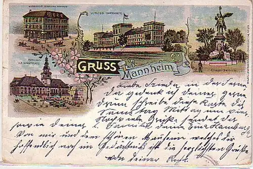 38407 Ak Lithographie Gruß aus Mannheim 1897