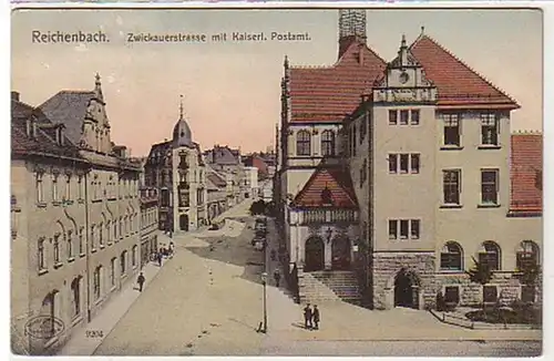 38181 Ak Reichenbach Zwickauerstraße mit Postamt 1909