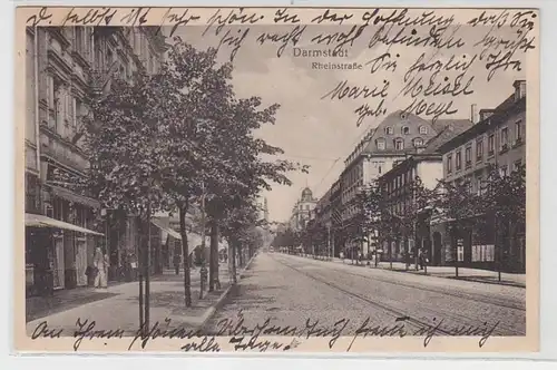 38169 Ak Darmstadt Rheinstrasse mit Geschäften um 1925