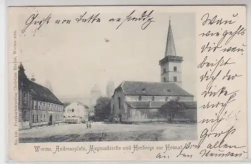 38097 Ak Worms Andreasplatz Magnuskirche et auberge de jeunesse 1901