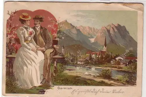 38056 Ak Lithographie Garmisch Vue totale 1903