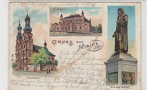 38054 Ak Lithographie Gruss aus Mainz 1900