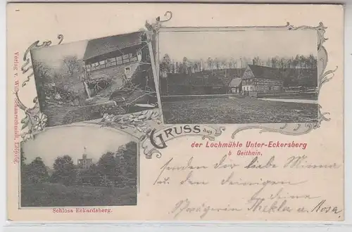 38040 Ak Gruß aus der Lochmühle Unter Eckersberg bei Geithain 1904