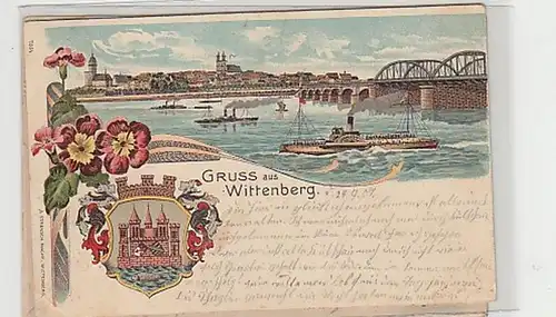 38001 Ak Lithographie Salutation de Wittenberg Elbe 1902