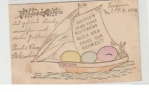37979 Pâques Ak Lièvre et œufs dans le voilier 1901