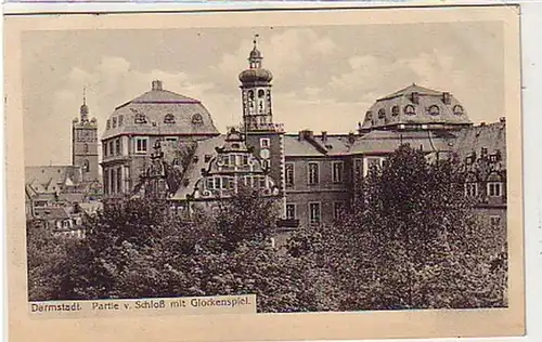 37948 Ak Darmstadt Partie v. Schloß m. Glockenspiel 1914