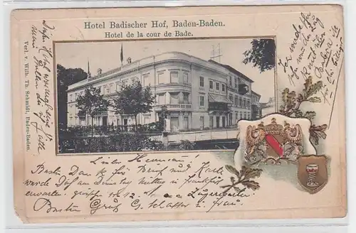 37670 Präge Ak Baden-Baden Hotel Badischer Hof 1908