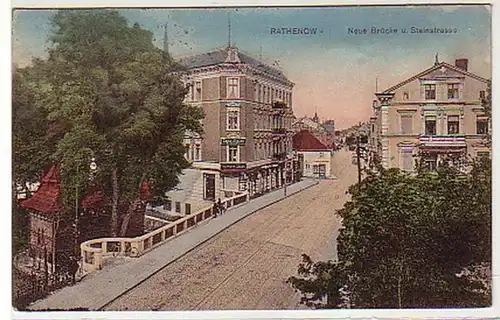 37655 Ak Rathenow neue Brücke und Steinstraße 1919